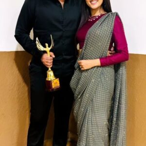 Ragini Prajwal Instagram - Thank you @chittaramedia for recognizing and acknowledging the contribution of artists & technicians in KFI.
.
Congratulations kanna! ❤️@prajwaldevaraj
Tatsama Tadbhava has been an emotion for all of us and you receiving an award for this is truly special. @chirusarja ,@megsraj ,@pannagabharana , this is for all!
.
Thank you @makeupbysoumyarao for your beautiful work. 
Outfit by: @prathi.creations