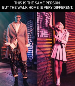 Rain Dove Dubilewski Instagram - Walking home as societally femme vs societally masc may seem to be obviously safer for the masc individual. And it is. I tried over 200 night walks in 2018-2019 in both “masc” and “femme” looks (by societal standards) in 14 large cities and 17 small towns. Needless to say, I was absolutely heckled more when perceived as “femme”. Followed home at times, touched without consent, and even stopped for questioning by people curious as to where I was going or if I was trans. However, there were some things during my night walks I also monitored that I’ve never shared before- and they were regarding socio-economic accessibility. (1) I tried boarding busses at night without fare in men’s and women’s attire. I was granted more free fares as perceived male than female by about 2.5x. (2) I was less likely to get a ticket when caught jumping the turnstiles illegally for the train. As a “femme” I racked up 6 tickets vs 11 as “masc”. (3) I was equally as likely to be lent a phone by a stranger I’d asked to call “for a ride”. Flat even- and that one really surprised me. 

Why did this study matter? As a person who’s experienced poverty for a good portion of my life, getting home was more than just “walking there without getting touched/heckled”. It was also navigating the little things like not affording transportation or a phone service. I wanted to understand what the world would be likely to offer me in either “gender/sex” perception- so I knew what needed to be dismantled and how to survive should I need to. 

Did any of these surprise You? How do You think we would do getting home from Your city/town center to Your home? Would it be any different?

NOTE: My experiment pertains to My own being only and may not be accurate for other people of other aesthetics, intersectionalities or locations. The purpose of this was not to support the division of treatment but to clearly illustrate if I as ONE being can be granted various privileges or punishments based on the simple assumption of sex/gender. 

Photo by @mattlicari 

#lgbtq #genderfluid #genderqueer #gendercapitalism #storytime #comparison #nonbinary #binaryexpert