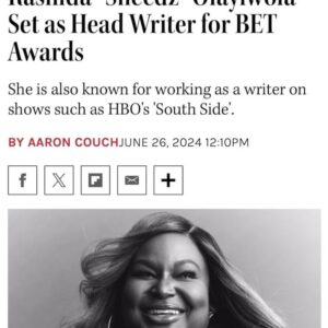 Rashida Olayiwola Instagram - “You need to create space within your life for expansion, to signify your internal growth, to mark for YOURSELF the end of old chapters and the beginning of new chapters and shifts” Amen and Asè. God I want to #THANKYOU so much for your grace, instructions, and discipline. For the intention of being out the way and tapped fully into you. SO MUCH has happened/ is HAPPENING, this being just ONE of the many blessings as I continue to work and take full care while God works. Always in ALL ways. 

Thank you @jessecollinsent @dionnenicoleharmon @jeannaerouclay @brittanybrazil & @bet for trusting me as a writer, creative and every gift god blessed me with to use as the new Head Writer. Grateful and Proud is an understatement. Thank you for trusting me to ensemble a brilliant creative team who exemplifies our vision and black excellence. ❤️🎬💚Only the Second #BlackWoman in the show’s history to lead so i salute and am grateful to the first who did it & lead the way 🙏🏾 as we continue to progress with #US in mind🫶🏾🎬

I pray for continued goodness and as everyone tune in for what will be a @betawards that will be filled with nostalgia, wholesomeness, #culture, PURE #Comedy and FUN. Amen and Asè. #godinthedetails #ChicagoKid #multihyphenate #BetAwards 🫶🏾✌🏾💫🚀