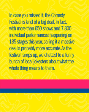Rhys Nicholson Instagram - As the Melbourne International Comedy Festival hits full swing, we chatted to some of the stars of the show about what Australia's biggest comedy festival means to them. Read the full interview at the link in our bio 🔗

Photographer: @carmenzammit
Writer: @ash_hastings
Lead designer: @eazy_c
Design: @jack_puglielli
Location: @kindredcameras

[ID: Rapha Manajem, Gillian Cosgriff, Rhys Nicholson, Nick White and He Huang pose with their heads close together. Headline text says: Funny Bunch.]