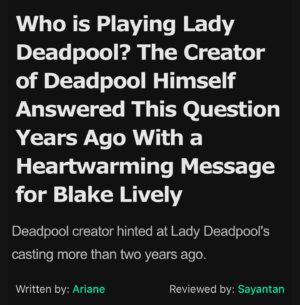 Rob Liefeld Instagram - Feeling Fuzzy over all the Buzzy-Buzzy. Ever since @blakelively revealed Lady Deadpool secrets, my alerts can’t stop going crazy! If you have any doubt as to who not only MOVES the needle but absolutely OWNS THE NEEDLE, make no doubt it is Ms. Lively in an absolute landslide! Actress, Fashion Icon and Entrepreneur Supreme, I’d say this target hit its mark, bullseye! Who knew???