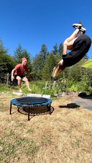 Rob 'Sluggo' Boyce Instagram - Father daughter front flip session in the yard. This will be a clip I cherish long after these knees will allow for such tom foolery. Life is a gift, slow down. I love you Araya, thank you for this moment ❤️ #fatherdaughter #home #love #cherish #gratitude #thankful #skater #skatergirl #flips #frontflip #stoked @araya.boyce 🌸