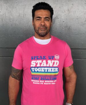Robbie Magasiva Instagram - Stop bullying! Speak up and let’s stand together. @mhfnz #pinkshirtdaynz 2021