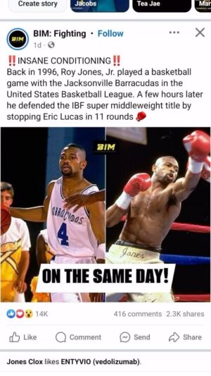 Roy Jones Jr. Instagram - Prime for prime which is what they normally judge people by……..:. It’s gone be hard to top it.
