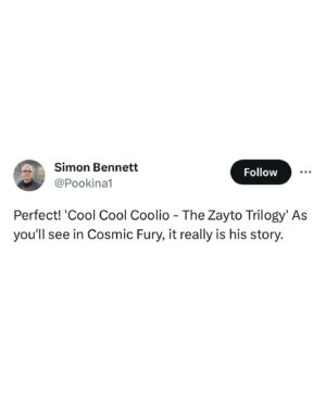 Russell Curry Instagram - Had the first line... Had the last line 😉

Forever grateful to @pookina and the entire creative team behind Cosmic Fury for trusting me with a storyline 65 million years in the making!

It's hard for words to express what a true honor it is, but I can absolutely say that it's very cool, cool coolio! 😎

🦖❤️👻🩶⚡