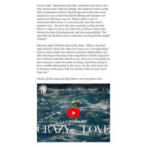 Ryan Carnes Instagram - “Pulsing synth layers and glittery hooks, taken to a massive pop scale” - @undertheradarmag 

‘Crazy Love’ Music video out now! 🔗 in bio 

‘Crazy Love’ Music Video Credits:
Directed by: @jamiewollrabstudios 
Produced by: @vanessasilbermanofficial, @ryancarnes1, @helloitsbrielle 
Starring: @ciarahanna20, @ryancarnes1 & @vanessasilbermanofficial 
Cinematographer:  @garrett_gaston 
Edited by:  TJ Moore
Photo by: @zachariah_shoots 

#lovecolor #crazylove #musicvideo #altpop #altpopduo