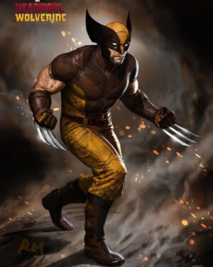Ryan Meinerding Instagram - Yellow and Brown Wolverine design image from the Art of Deadpool & Wolverine!  This was done very early on as a potential direction.  Wolverine is an amazing character and it was so much fun trying to capture versions of his comic accurate looks!