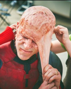 Ryan Reynolds Instagram - One thing special effects makeup artists will tell you, is to remove silicone appliances from your face slowly, with an array of oil-based products to avoid irritation or injury. NEVER rip it off quickly or have your children tear your face apart with their sticky little child fingers like it’s a Christmas present - if Christmas was about wondering how someone looks without eyelids. 

#DeadpoolAndWolverine ❤️💛

📷: @guyaroch