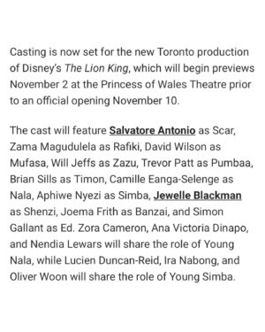 Salvatore Antonio Instagram - Yesterday was a beautiful day full of kind messages and good wishes— I was very moved by the outpouring of support.Thanks to all of you who reached out personally or commented— it means so much to me. I’m so SO appreciative of this opportunity, and I’m so stoked to join this incredible team. Onward and upward! 💗🤲🏼
.
#lionkingmusicaltoronto 
#lionking 
#scarlionking