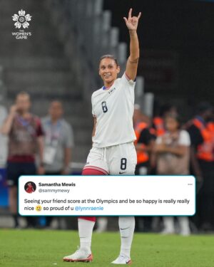 Sam Mewis Instagram - LYNN WILLIAMS GETS HER FIRST 2024 OLYMPIC GOAL, AND WE COULDN’T BE HAPPIER. SHE BRINGS THE GOOD VIBES!!!! 🥹🇺🇸

📸 @uswnt