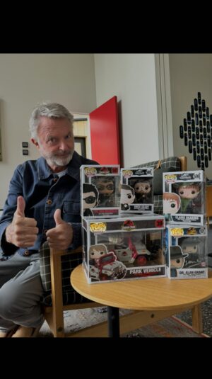 Sam Neill Instagram - SAVE THE CHILDREN. We are auctioning a COMPLETE SIGNED SET of #Jurassic #Funkopops , raising money for refugee children . Bid ! @savethechildrennz 
[ Auction details in the link in my bio ]
@brycedhoward @prattprattpratt @lauradern @jeffgoldblum
@prop_store @originalfunko