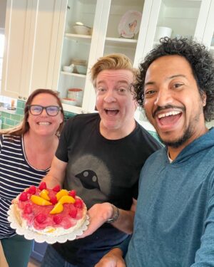 Samba Schutte Instagram - Happy 50th Birthday brother @rhysiedarby🥳✨ Got the festivities going as both you and @rosiecd celebrate this milestone year❤️ With your fav, my Pêche Melba Pie. Or shall I call it the Rosy Maple Moth Pie🤔 Next baking class?👨🏾‍🍳 Love you brother, may this one be your best year ever🎊