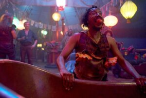 Samba Schutte Instagram - To those wondering why Roach is suddenly blind and wet during Calypso’s birthday and it never being explained (which is hilarious), here’s why: bobbing for plums in a tub full of cheap rum🌺☠️🏴‍☠️ Overacting brought to you courtesy of the Lecoq Acting School of Physical Comedy🤣
#OurFlagMeansDeath #ofmd #bts