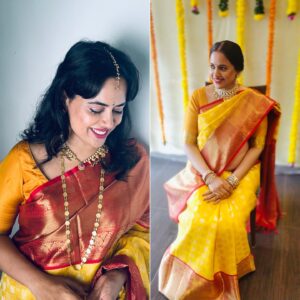 Sameera Reddy Instagram - Then & Now❤️I got emotional this week because my mom gave me her Laxmi haar 😍The necklace is a Kolapuri Saaz from Akshai’s grandmother & the Jadeau earrings & maang tikka from my mother in law 🙏🏼 paired it with my Godh Bharai saree from 5 years ago . Feel so lucky to have blessings from the amazing women in my family #gratitude #love one day I will give this saree & Jewelry to my daughter /Dil 🥹 ❤️ 8/8 #manifestation 🙏🏼