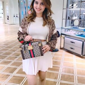 Sana Raees Khan Instagram - Embracing Elegance at the Gucci High-end event! 
Bought this exquisite GG Supreme canvas Mini Trunk from Gucci's exclusive Savoy Hardsided collection, a Rare Gem available only at select flagship stores worldwide.

#sanaraeeskhan #srk #srklegal #gucci #guccigirl #guccibag #highfashion