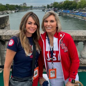 Sandy Yawn Instagram - Everyday is a gift, having new experiences, meeting new people, working along side those you respect , and reuniting with good friends…but in it all, I have a love to walk by my side through it all @leahraeofficial #paris2024 #olympics2024