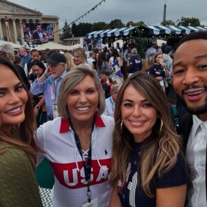 Sandy Yawn Instagram - Everyday is a gift, having new experiences, meeting new people, working along side those you respect , and reuniting with good friends…but in it all, I have a love to walk by my side through it all @leahraeofficial #paris2024 #olympics2024