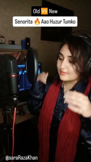 Sara Raza Khan Instagram - Something unusually Beautiful😍 just came out from the studios 🥰  old 🆚 New!!! 
Just a fun Vocals playing over a minus track!!! Can u guess the cords at the back ??? 
Listen enjoy and Guess the Track playing at the back ☺🥰🙈

#sararazakhan #señorita #camella #viral #trending #instragram #facebook #music