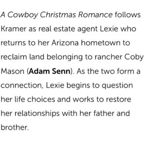 Sarah Drew Instagram - Buckle up for a steamy, sexy Christmas flick written and executive produced by yours truly. Do you like Yellowstone? Sexy Cowboys? Family drama? Christmas? Do you like to cry and gush? Then you’ll love #acowboychristmasromance . I had so much fun writing and executive producing this. Produced by the incomparable @autumnfederici , beautifully directed by @jakehelgren - starring the incandescent @kramergirl and @adamsenn ! Tune in Saturday dec 9 at 8pm on @lifetimetv @itsawonderfullifetime ! I’ll be live tweeting along with you all! #itsawonderfullifetime