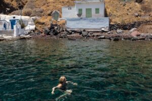Sarah Dugdale Instagram - Greece 
1- Most content on or near the water. 
2- A man I’m quite fond of.
3- Happy. 
4- Heraklion Archeological Museum. 
5- Agia Pelagia, Crete. 
6- A meal in the mountains at Ntounias farm. 
7- Windy Mykonos. 
8- Me in the sea. 
9- A beach. 
10- A Santorini sunset.