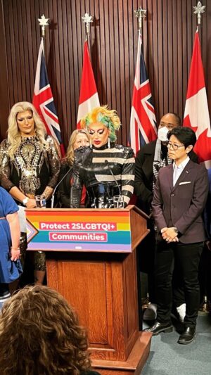 Scarlett Bobo Instagram - My speech today talking to the small members bill the @ontariondp party announced this morning, designed to protect 2SLBTQIA  communities.
I am honoured to have been able to be a part of the incredible team@to steer this bill to life. 
Thank you so much @maritstiles and @kristynwongtam for listening and taking action!

It was blessed to be standing and speaking with the fabulous @crystalquartzqueen 
Be The Change you Want To See In The World