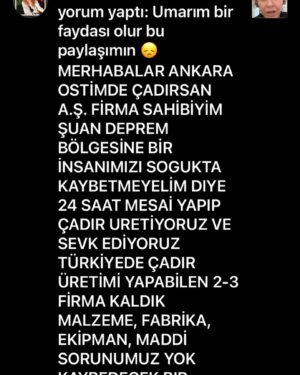 Şebnem Sönmez Instagram - Çadır üretimi için Ankara'da çalışan aranıyor❗️
İletişim: @mine.m.ozcan.surmeli
