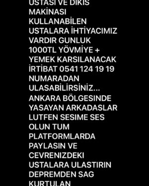 Şebnem Sönmez Instagram - Çadır üretimi için Ankara'da çalışan aranıyor❗️
İletişim: @mine.m.ozcan.surmeli
