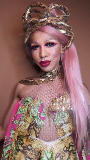 Serena Chacha Instagram - “MECHUSA” in the world of ChaCha 🤩 or Medusa /məˈdo͞ozə/
In Greek mythology lol 
costume, hair and makeup by ME
#halloweencostume #halloween #halloweenmakeup #looks #serenachacha #wigs