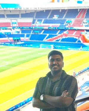 Shaiju Damodaran Instagram - At the Parc des princess @abhinovshyju ⚽️ home ground of Paris saint German ⚽️ One of the great venues of Olympics football 2024 ⚽️ proud to stand here in this stands which murmur the legacy of French football ⚽️