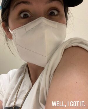 Shannon Woodward Instagram - This happened a long while ago, but— I was so stoked I didn’t even need a bandaid. Get vaccinated. Let’s end this.