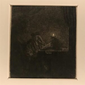 Shashank Arora Instagram - This is an etching on wood by #Rembrandt himself. “Student at table by candlelight.” Roughly five hundred years old. He captures the gradient of candlelight in a way modern cameras can not. It lies before me unguarded. I will not steal it. Just kidding.