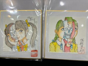 Shintaro Kago Instagram - Various items for sale at the exhibition. Clear files, badges, colored paper, prints, etc.