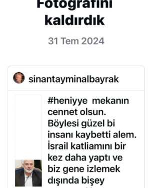 Sinan Albayrak Instagram - Bugün ki hadiseyi paylaştığım an paylaşım kaldırıldı. Sistemleri hızlı çalışıyor. Paylaşımlarımızın ne kadar önemli olduğunu bir kez daha gösteriyor bu sansürler. “Ne faydası olacak paylaşımlarımızın” yanılgısına düşmeden paylaşmaya devam etmeliyiz. Şu an için tek silahımız bu. Bunu da elimizden almak için ne gerekiyorsa yapıyorlar. Biz de ne gerekiyorsa yapmalıyız.