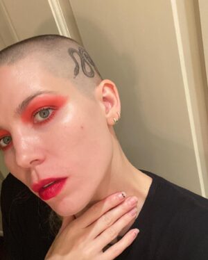 Skylar Grey Instagram - That fresh ink tho 🤌🏻 
By @brightbones 

#snaketattoo #serpenttattoo #headtat #skulltat #headtattoo #skulltattoo #femaleheadtattoo #femalebuzzcut #baldgirl #rattail #mowhawk