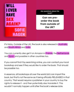 Sofie Hagen Instagram - 🫦 COVER REVEAL! Hardback, audiobook and eBook out on May 23rd. Pre-order now. What a goddamn sexy book.

@blinkpublishing @bonnierbooks_uk #WillIEverHaveSexAgain #HappyValentinesDay