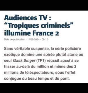 Sonia Rolland Instagram - @tropiquescriminelsofficiel toujours leader! 💪🏽❤️

Vous étiez plus de 4 M encore hier soir à nous suivre sur France2!! 
Merci pour cette fidélité! 🌹

📌 replay dispo sur France.Tv 

#TropiqueCriminels #France2 @federationstudios @france.tv @france2_presse