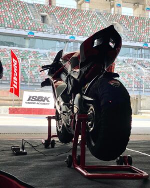 Sooraj Pancholi Instagram - Two wheels moving the soul🔥💯 @ducatidelhi @ducati @ducati_india @isbkracing #ducativ4s #ducati #superbike #trackday #circut #ducatipanigale #laptime #ridesafe #burnout @buddh.international.circuit