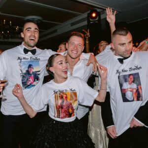 Sophia Culpo Instagram - I have to say the afterparty merch was 10/10. Shoutout to our designer @gusculpo x @dolcegabbana👏🏼😂 Welcome to the Crazy Culpo Fam @christianmccaffrey 🙏🏼🤍✨