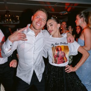 Sophia Culpo Instagram - I have to say the afterparty merch was 10/10. Shoutout to our designer @gusculpo x @dolcegabbana👏🏼😂 Welcome to the Crazy Culpo Fam @christianmccaffrey 🙏🏼🤍✨