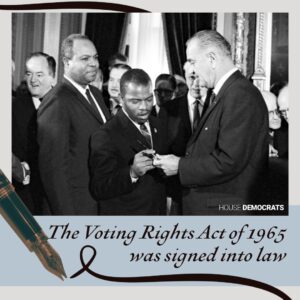 Stacey Plaskett Instagram - 59 years ago, the Voting Rights Act was signed into law, prohibiting racial discrimination at the polls. 

While MAGA Extremists are trying to take away this sacred right, @HouseDemocrats and I are working to ensure every American has access to the ballot box.