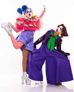 Suki Doll Instagram - Bing, Bang... and where is Bong?
.
Photo by @jeansebastiensenecal
Outfits by @poe.mtl & @_thesukidoll
Styling by @poe.mtl
Wig by @stephane_scotto_di_cesare 
.
Under the big top chaos and madness, dancers and non dancers reunite. Representing clowns under a very dim light tonight, but loosing our sister is the worse that could've happened.