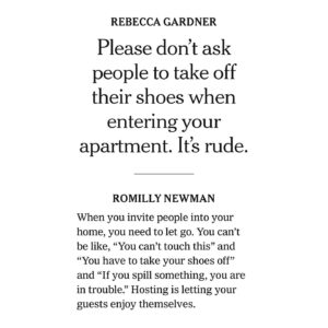 Tamlyn Tomita Instagram - It’s highly unlikely that Rebecca and Romilly whose party tips are featured in @nytimes will be coming on @shoesoffinsidemkt as guests unless they’d like a lesson in why people take their shoes off before entering a home. And we’ll even throw in a pair of our Shoes Off Inside slippers so you can assimilate to our “rude” traditions. 
@houseandparties @romillynewman #shoesoffinside #cleanliness #asiantraditions #slippers #respectothers #itsnotrude