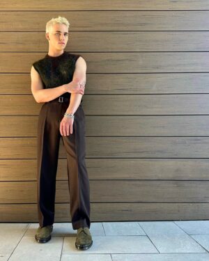 Tanner Buchanan Instagram - The name’s Blonde. James Blonde.

Styled by @avoyermagyan
Grooming by @sonialeeartistry
Cut and Color by @holly_elkjer_hair
Pieces by @paulsmithdesign @drmartensofficial