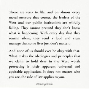 Tarang Chawla Instagram - ALL EYES ON RAFAH

Comments switched off by me. Here’s why👇🏽 

I don’t like turning off the comments on posts, but some people have made threats against others online and I take that very seriously so I have turned off comments. 

I will probably post some resources about how to have a constructive conversation or something, I don’t know, but I’m not going to allow threats against others here. Disagree, but this isn’t the place for violence. 

Sorry. If you want to say something, please feel free to DM me.