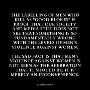 Tarang Chawla Instagram - LEST WE FORGET

Why does Australia have so much trouble recognising the lives of women we lose every few days to men’s violence?

Where is their Shrine of Remembrance?

Where are their bronze statues?

Where are their Medals of Honour?