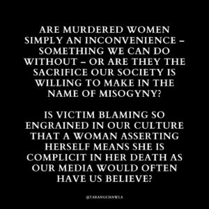 Tarang Chawla Instagram - LEST WE FORGET

Why does Australia have so much trouble recognising the lives of women we lose every few days to men’s violence?

Where is their Shrine of Remembrance?

Where are their bronze statues?

Where are their Medals of Honour?