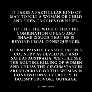 Tarang Chawla Instagram - CN: Violence against women.

THE PROBLEM ISN'T WHETHER WOMEN LEAVE OR STAY. THE PROBLEM IS MEN WHO TREAT WOMEN LIKE CHATTELS.

I'M SORRY, REBECCA. RIP.

#NotOneMoreNiki

Image descriptions in Alt Text.