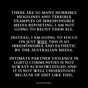 Tarang Chawla Instagram - MEDIA, IT'S TIME FOR THE ERA WHERE YOU REPORT RESPONSIBLY. WE HAVE HAD ENOUGH OF YOUR BULLSHIT. REST IN PEACE AND POWER, JESSE BAIRD AND LUKE DAVIES. 

#LGBTQ #JESSEBAIRD #LUKEDAVIES