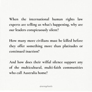 Tarang Chawla Instagram - ALL EYES ON RAFAH

Comments switched off by me. Here’s why👇🏽 

I don’t like turning off the comments on posts, but some people have made threats against others online and I take that very seriously so I have turned off comments. 

I will probably post some resources about how to have a constructive conversation or something, I don’t know, but I’m not going to allow threats against others here. Disagree, but this isn’t the place for violence. 

Sorry. If you want to say something, please feel free to DM me.