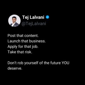Tej Lalvani Instagram - You will never be perfectly prepared to launch your business.

Launch it now, and figure out the rest as you go – better to course correct than to start late and miss the opportunity altogether.

#risk #entrepreneur #business